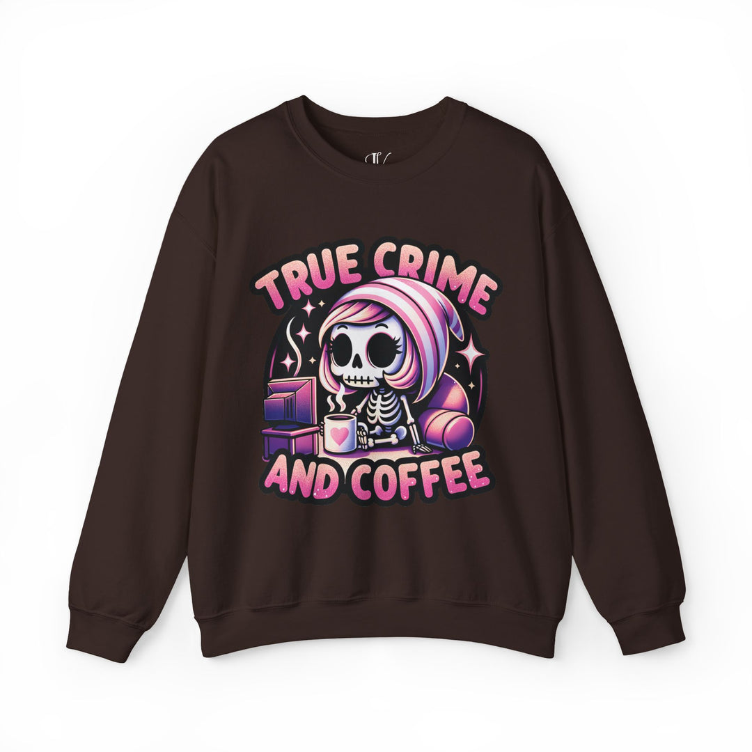 True Crime and Coffee: Skeleton Sweatshirt Sweatshirt Printify S Dark Chocolate