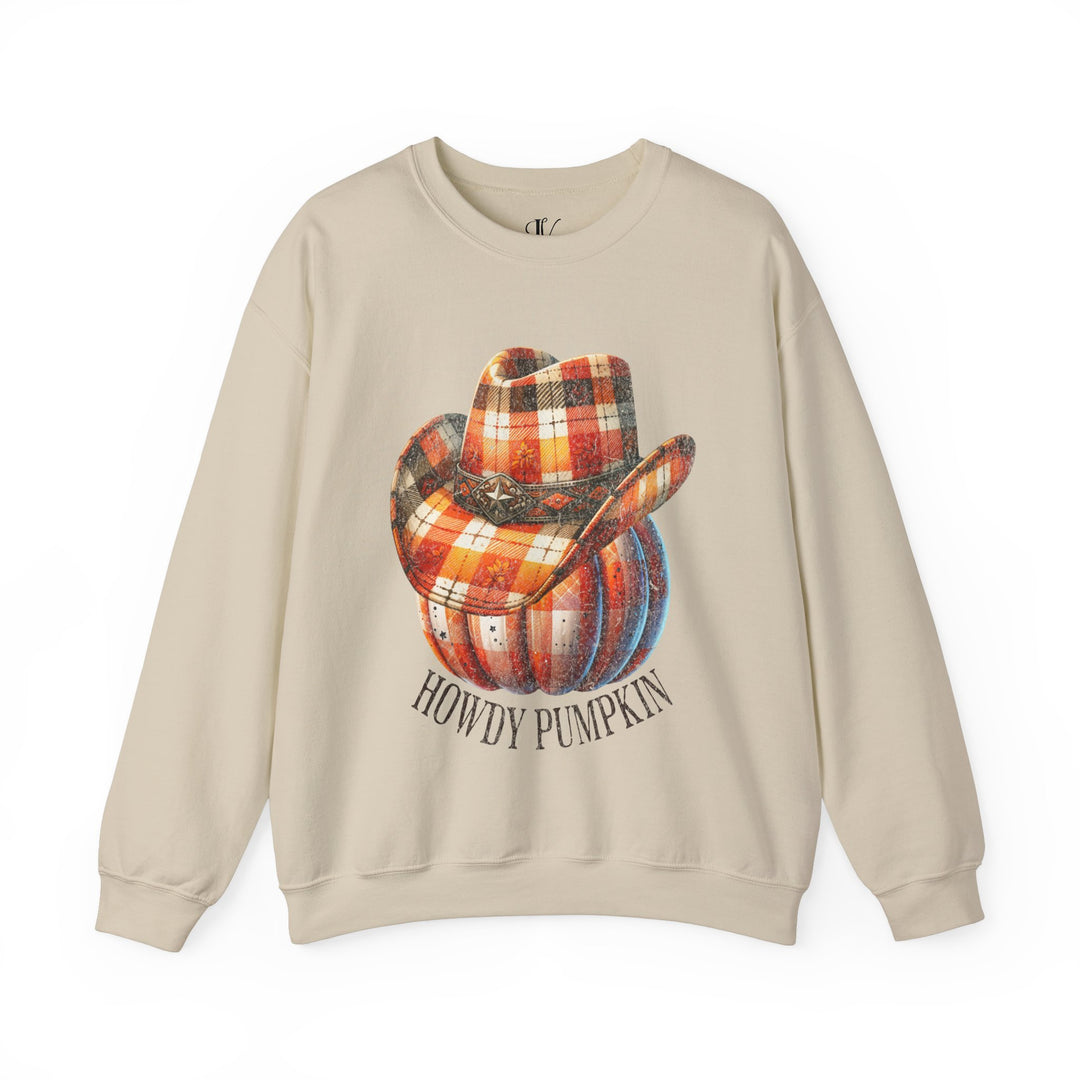 Plaid Pumpkin Crewneck Sweatshirt - Howdy Pumpkin Western Fall Sweatshirt