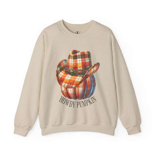 Plaid Pumpkin Crewneck Sweatshirt - Howdy Pumpkin Western Fall Sweatshirt