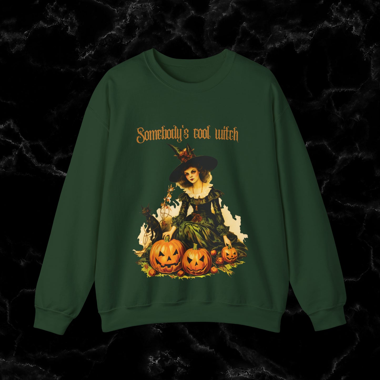 Somebody's Cool Witch Halloween Sweatshirt - Embrace the Witchy Vibes Sweatshirt S Forest Green 