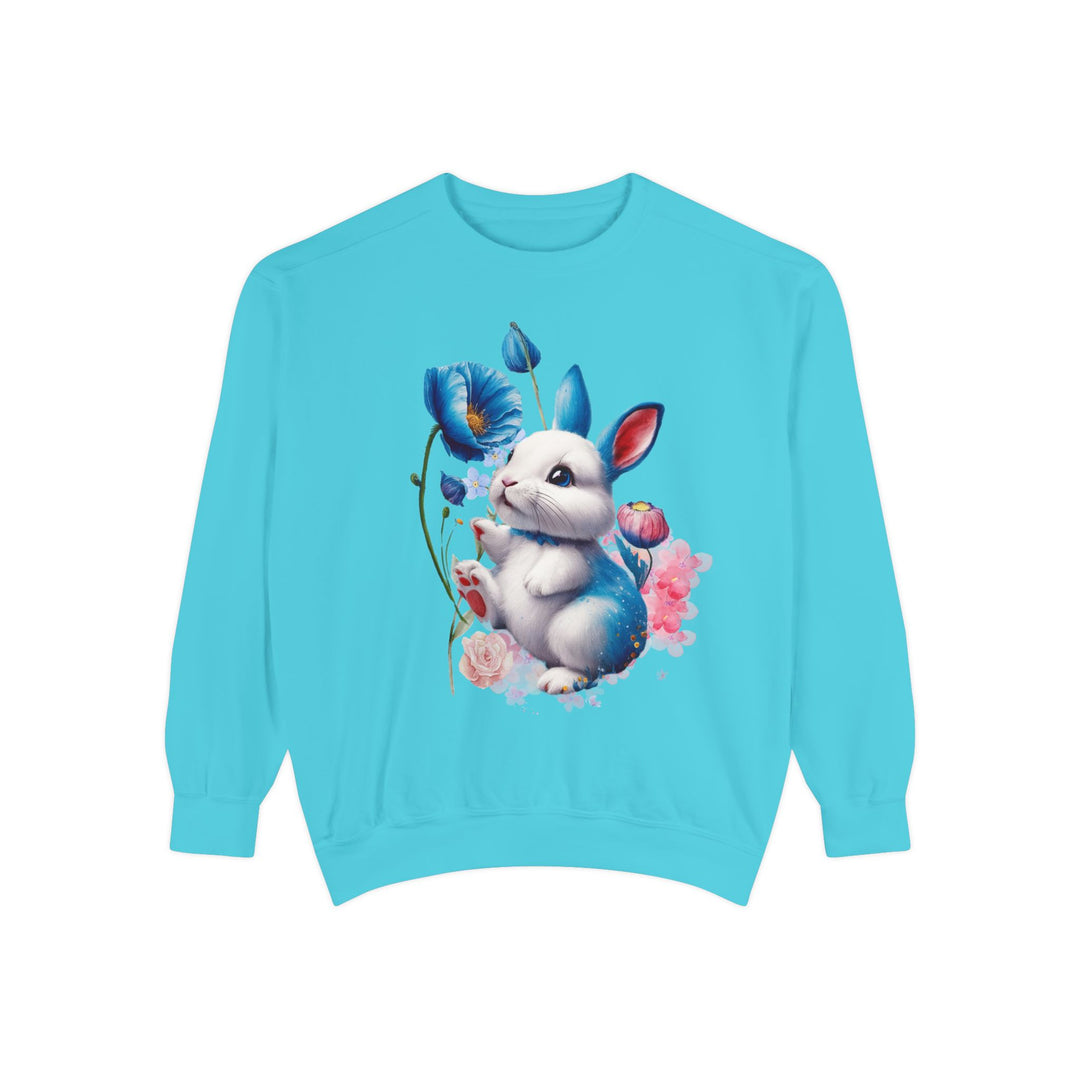 Cute Floral Rabbit Sweatshirt Sweatshirt Printify Lagoon Blue S