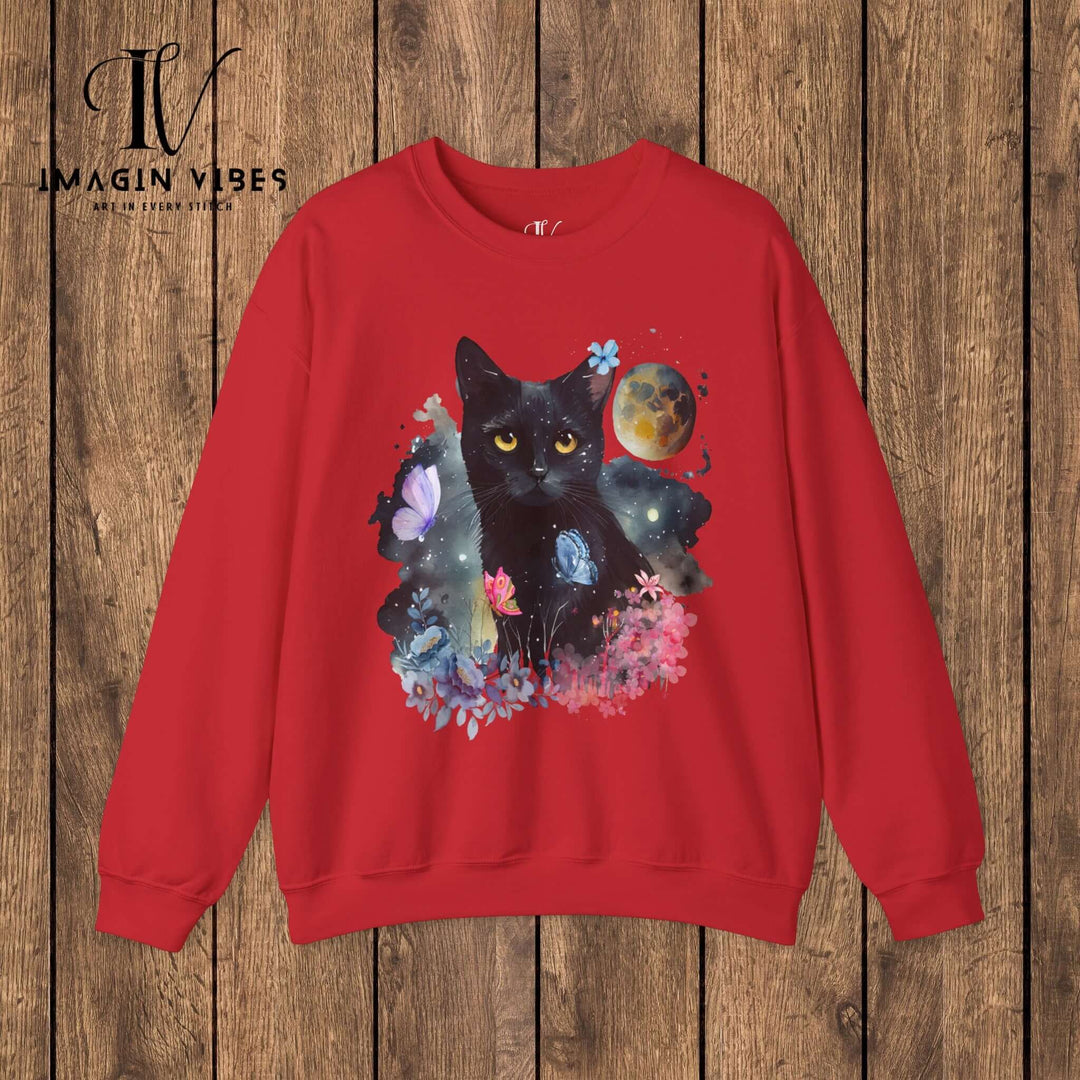 Imagin Vibes: Floral Cat & Butterflies Sweatshirt Sweatshirt S Red 