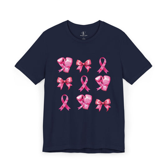 Pink Ribbons And Boxing Gloves Breast Cancer Support T-Shirt