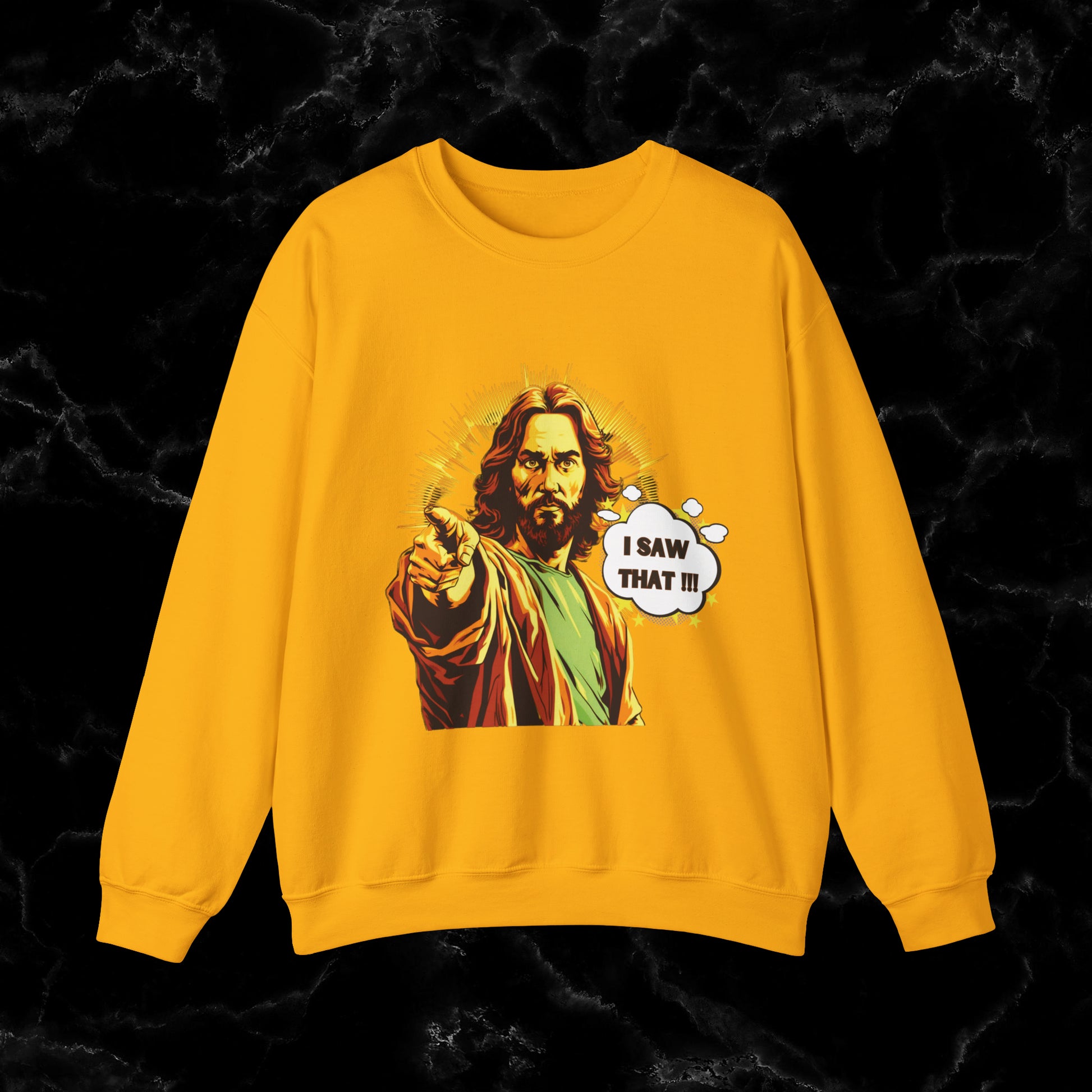Jesus I Saw That Sweatshirt | Christian Sweatshirt - Jesus Watching Sweatshirt - Jesus Meme Aesthetic Clothing - Christian Merch Sweatshirt S Gold 