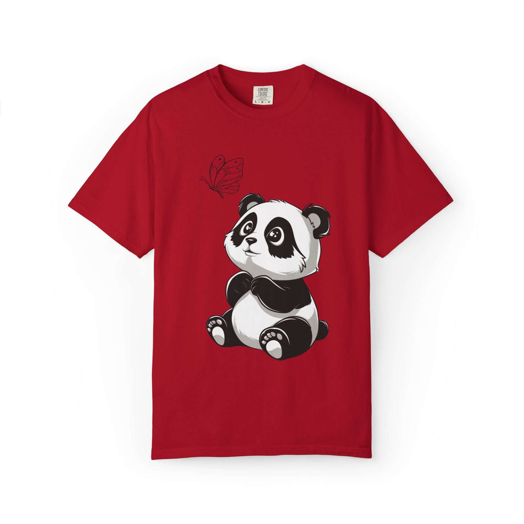 Adorable Panda & Butterfly Tee T-Shirt Printify Red S