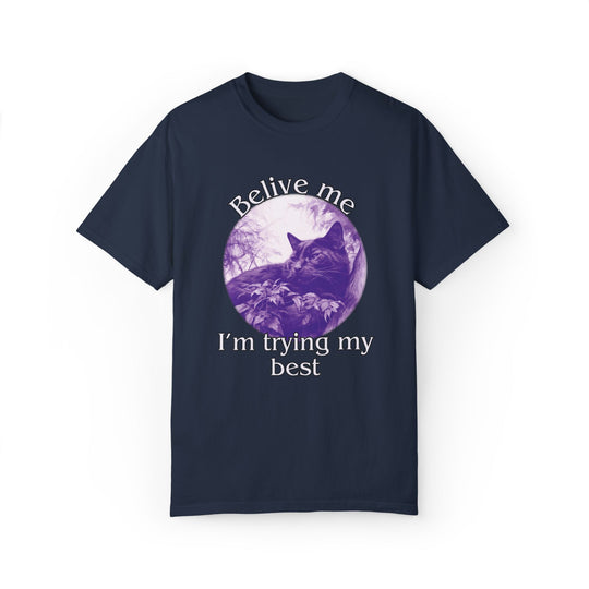 Cat Graphic T-Shirt 'Believe me I'm trying my best' T-Shirt Printify Navy S