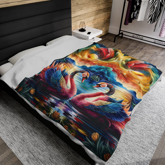 Plush Celestial Swans Blanket - Psychedelic