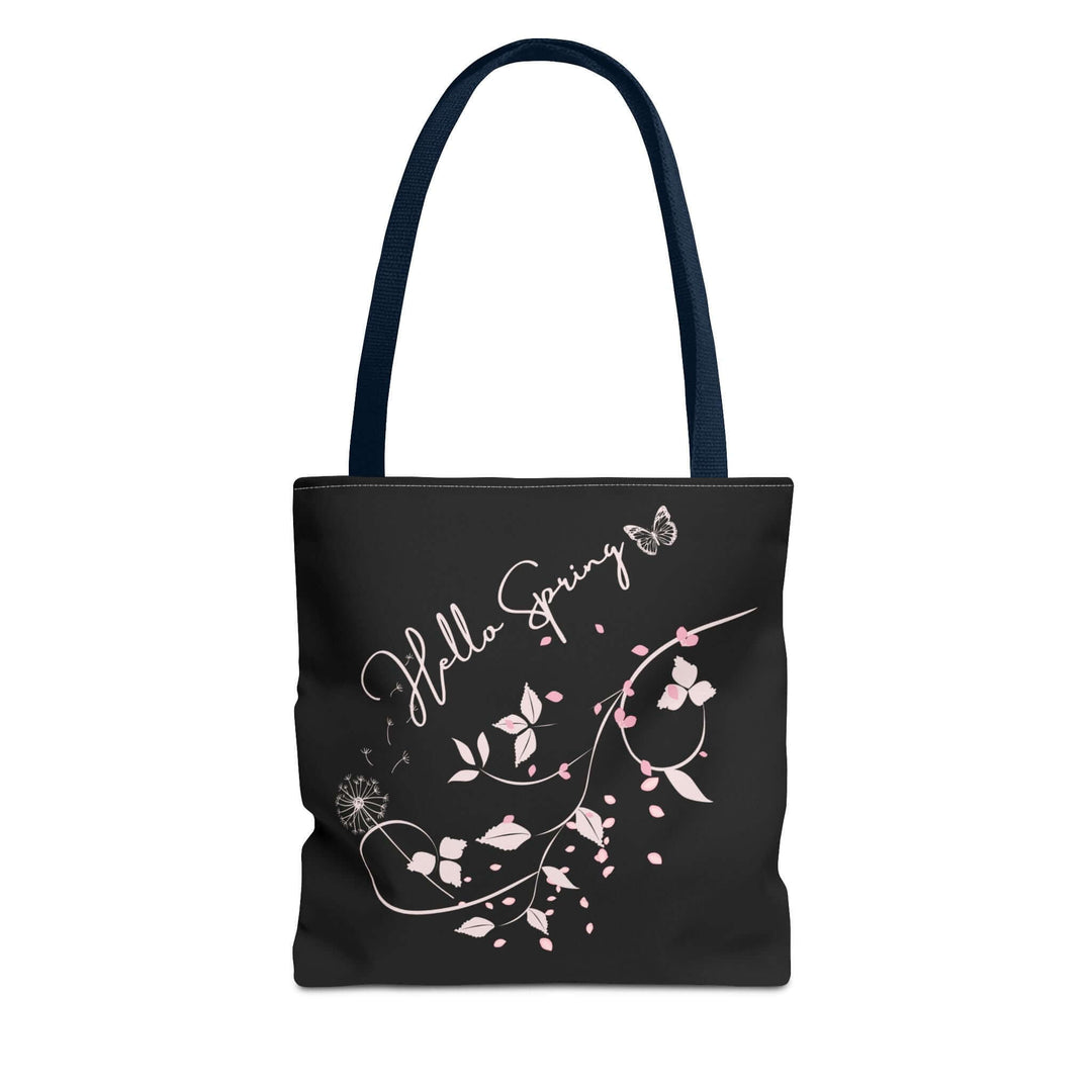 Spring Floral Tote Bag - Hello Spring Bags Printify 13" × 13'' Navy