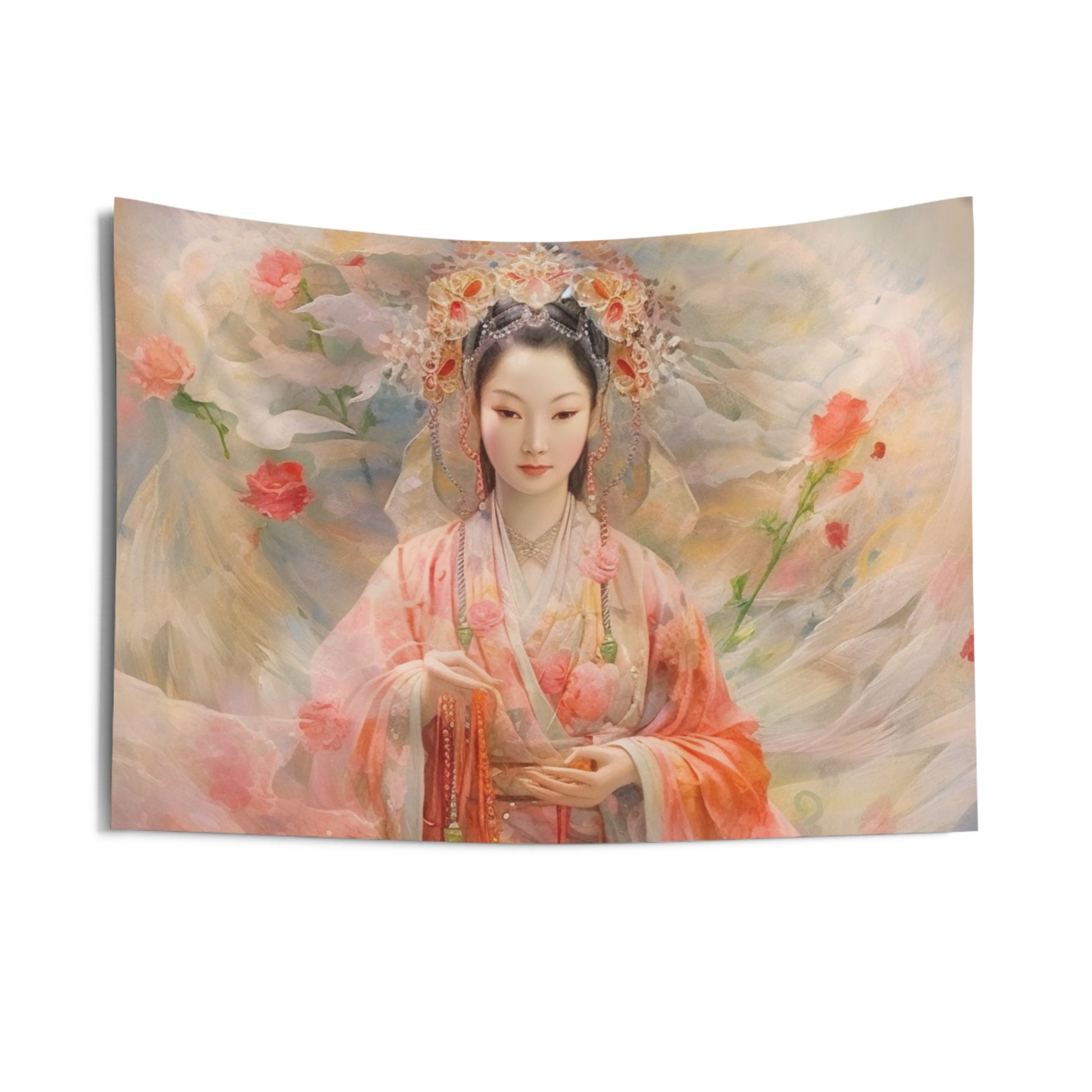 Quan Yin Wall Tapestry - Guan Yin, Kwan Yin, Goddess of Compassion - Spiritual Wall Decor for Buddhism Home Decor 36" × 26"  