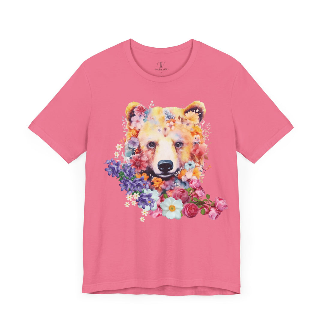 Floral Bear Face Nature-Inspired Tee T-Shirt Printify Charity Pink S