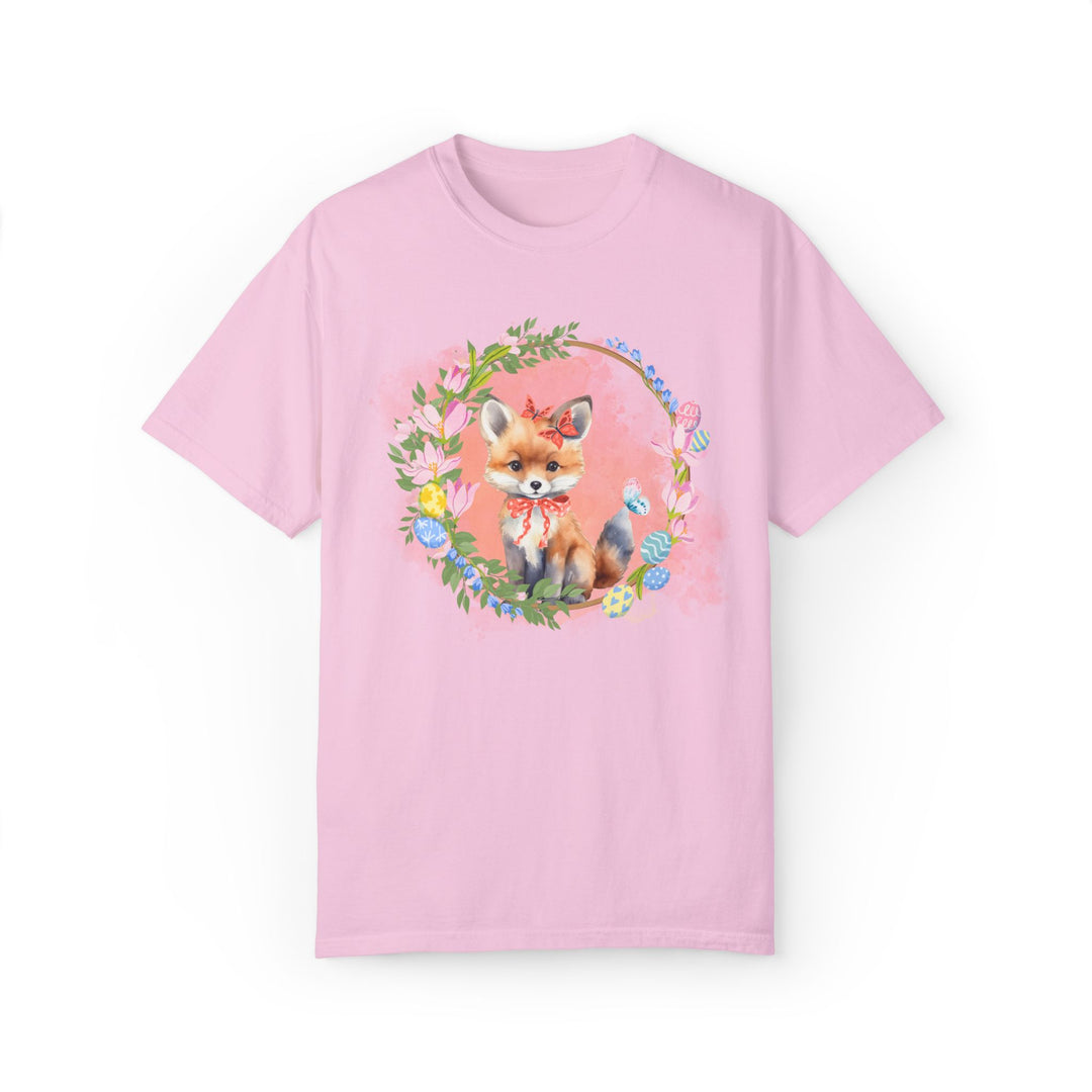 Fox Illustration Springtime Unisex Garment-Dyed T-shirt T-Shirt Printify Blossom S