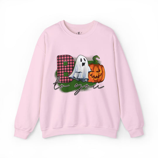 Boo To You! Cute Ghost and Pumpkin Sweatshirt Sweatshirt Printify S Light Pink