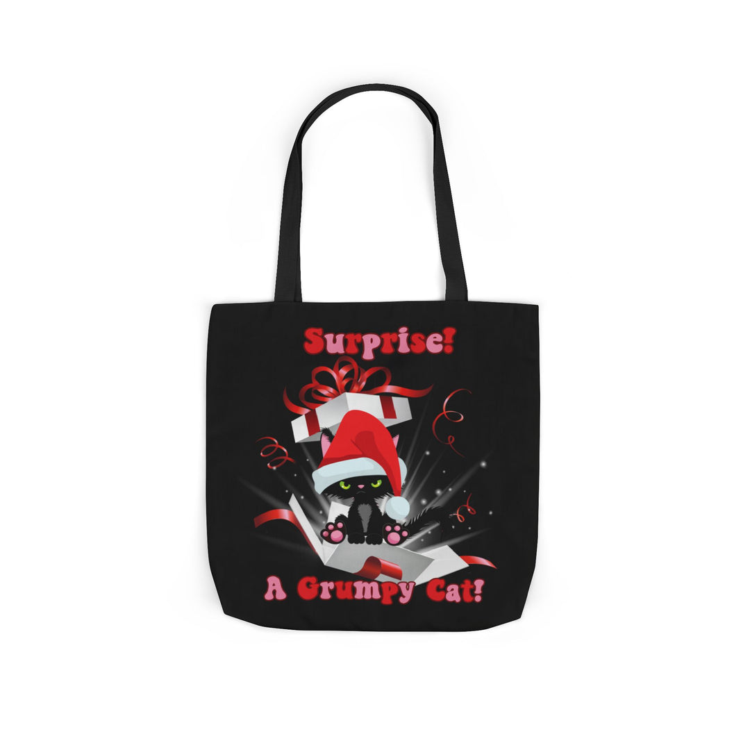 Canvas Tote Bag Grumpy Cat Christmas Surprise Accessories Printify 18" × 18'' Black