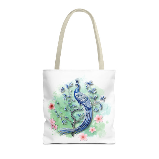 Peacock Tote Bag - Elegant and Delicate Floral Branch Bags Printify 16" × 16'' Beige