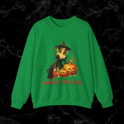 Witchy Auntie Sweatshirt - Cool Aunt Shirt for Halloweenl Vibes Sweatshirt S Irish Green 