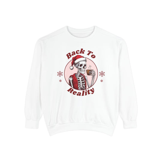 Skeleton Coffee Break Sweatshirt - Back To Reality Sweatshirt Printify White S