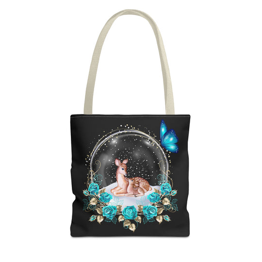 Deer Snow Globe Tote Bag - Winter Whimsical Elegance Bags Printify 13" × 13'' Beige