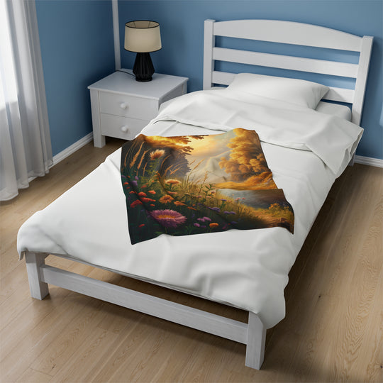 Plush Blanket - Impressionist Landscape with Rainbow All Over Prints Printify