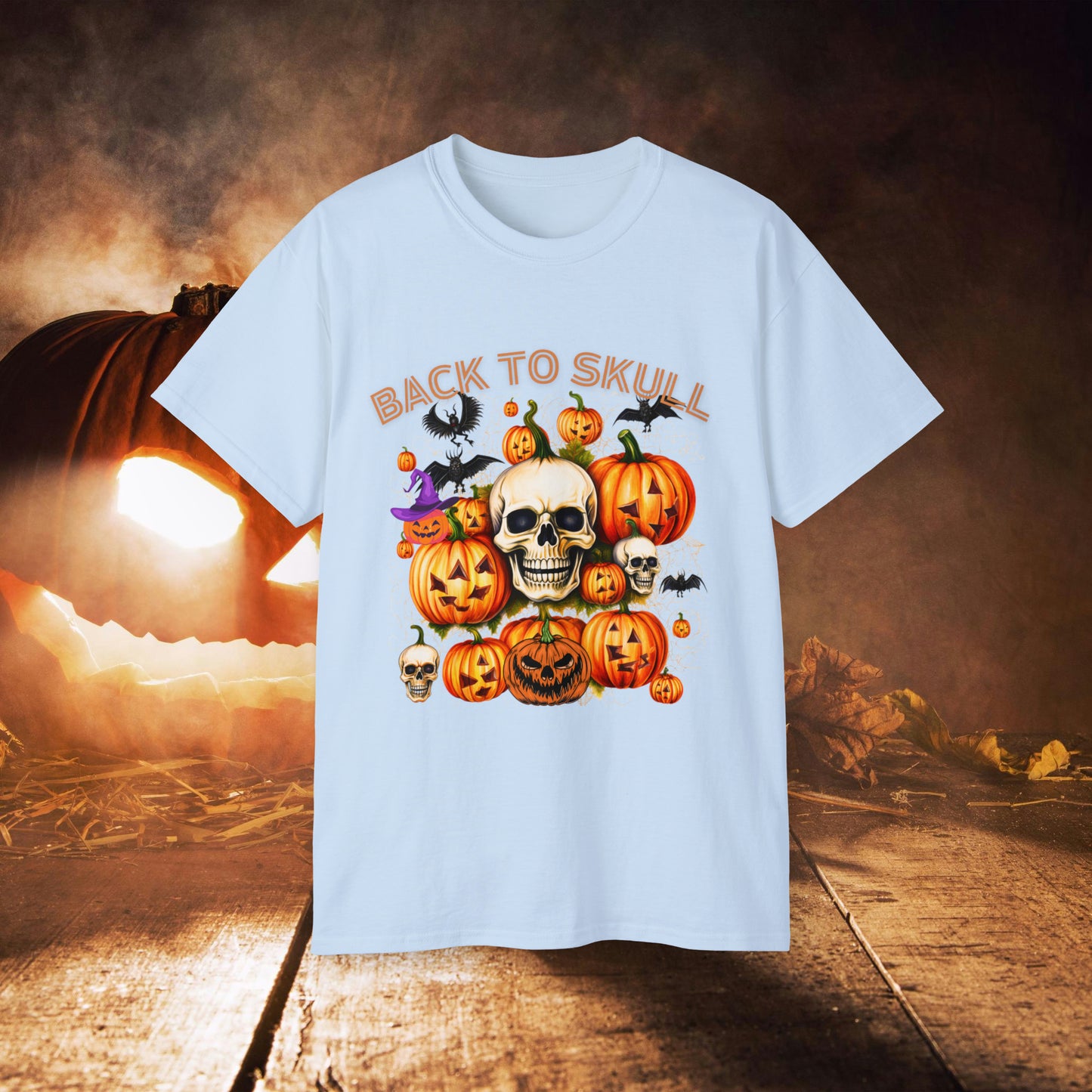 Back to Skull Halloween Tee | Back To Skull T-Shirt Light Blue S 