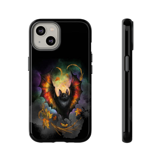 Phone Case - Gothic Bat and Autumn Leaves Phone Case Printify iPhone 14 Glossy