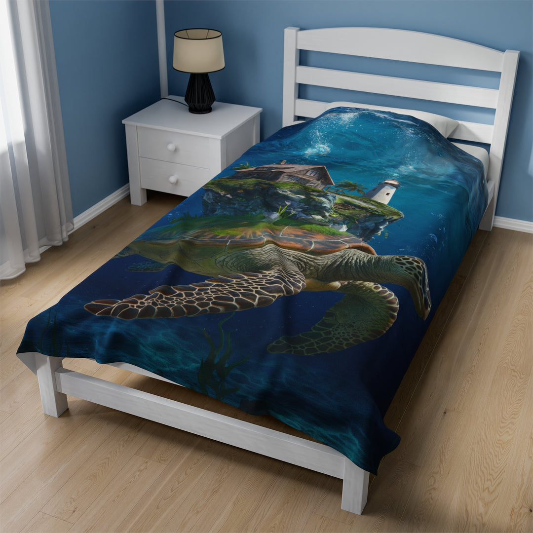 Plush Blanket - Turtle Carrying a World Fantasy All Over Prints Printify