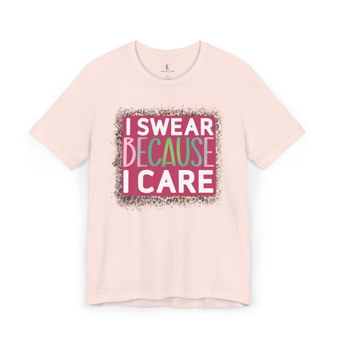 Graphic Tee - 'I SWEAR BECAUSE I CARE' Leopard Print T-Shirt Printify Soft Pink XS