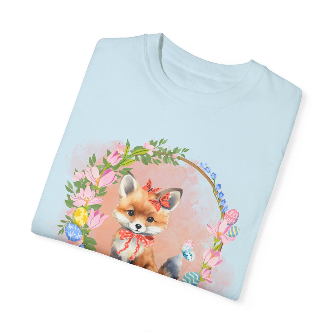 Fox Illustration Springtime Unisex Garment-Dyed T-shirt T-Shirt Printify