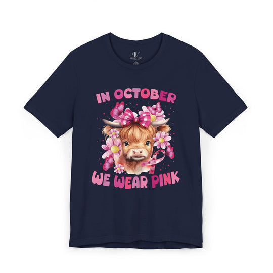 Breast Cancer Highland Cow In October We Wear Pink T-Shirt