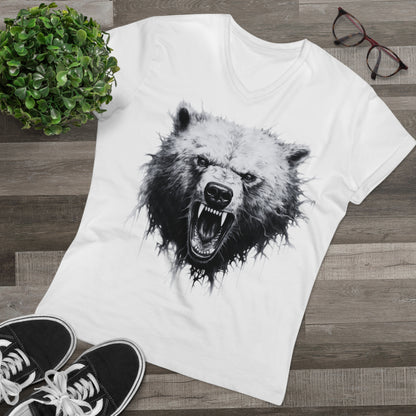 Angry Bear Close Up Men's Organic V-Neck T-Shirt | Fierce Wildlife Shirt | Nature Inspired Tee V-neck White S 