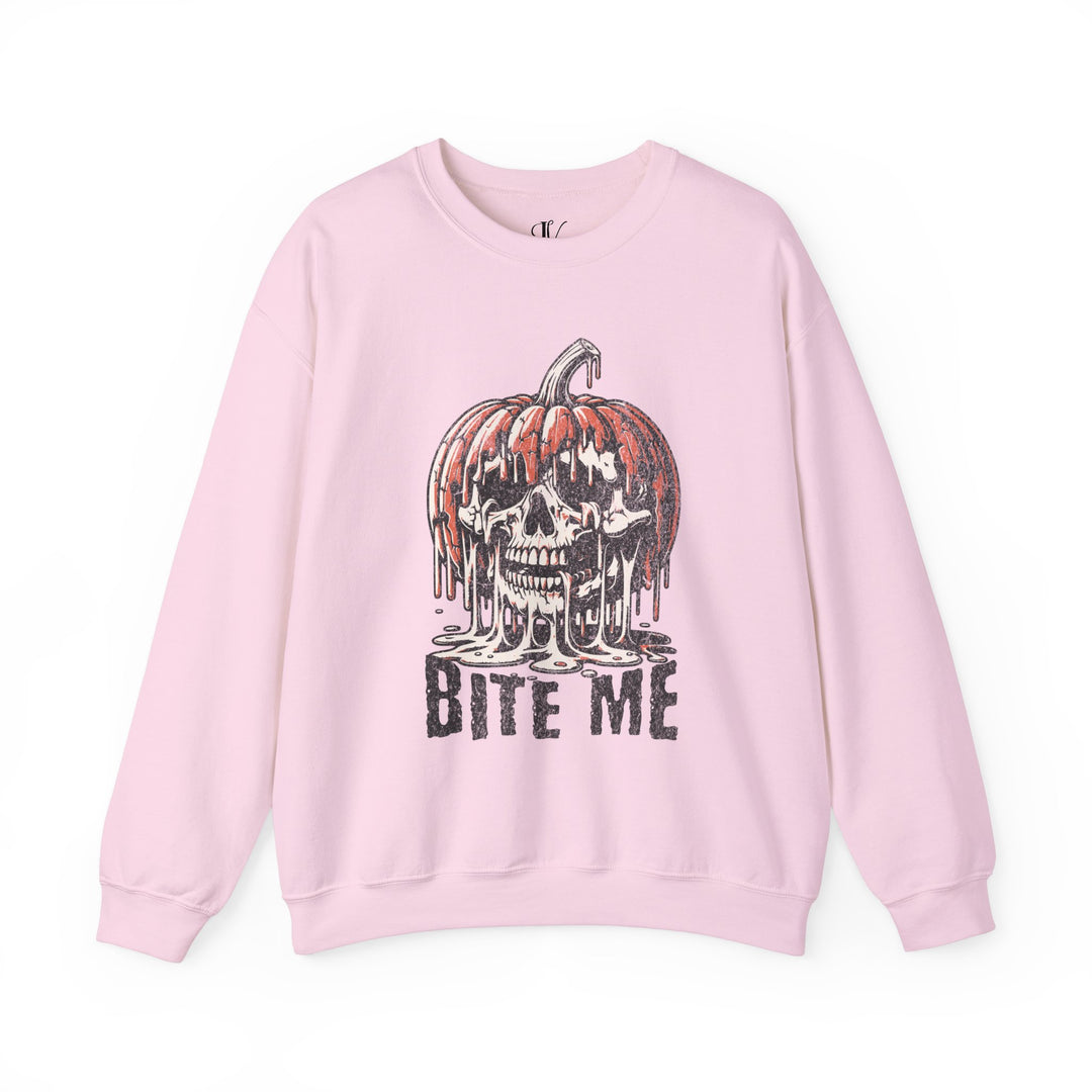 Halloween Crewneck Sweatshirt - Bite Me Pumpkin Skull