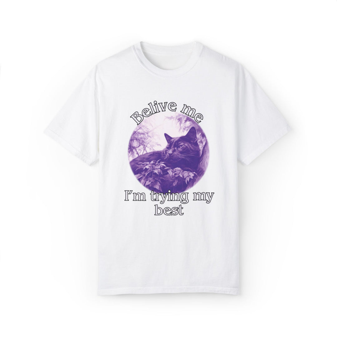 Cat Graphic T-Shirt 'Believe me I'm trying my best' T-Shirt Printify White S