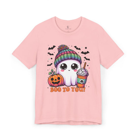 Cute Ghost Boo to You Halloween T-Shirt T-Shirt Printify Pink XS