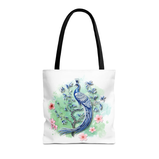 Peacock Tote Bag - Elegant and Delicate Floral Branch Bags Printify