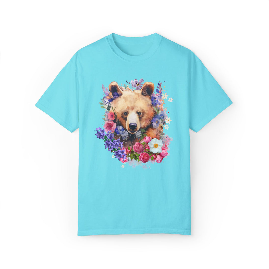 Bear Floral T-shirt T-Shirt Printify Lagoon Blue S