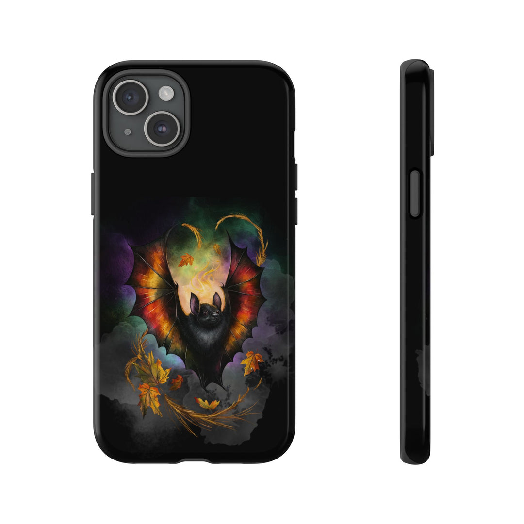 Phone Case - Gothic Bat and Autumn Leaves Phone Case Printify iPhone 15 Plus Glossy