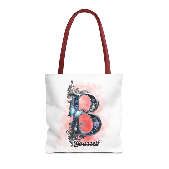 Elegant Feminine Tote Bag with Embellished 'B' and 'Yourself' Bags Printify 16" × 16'' Red