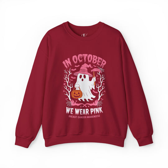 In October We Wear Pink: Breast Cancer Awareness Sweatshirt Sweatshirt Printify S Cardinal Red