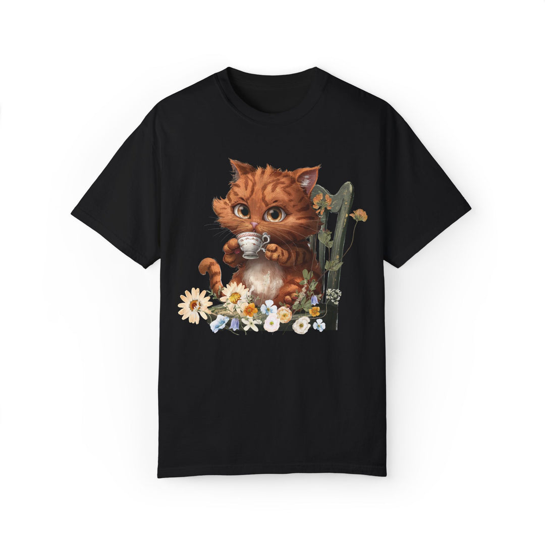 Cat Tea Time T-shirt T-Shirt Printify Black S