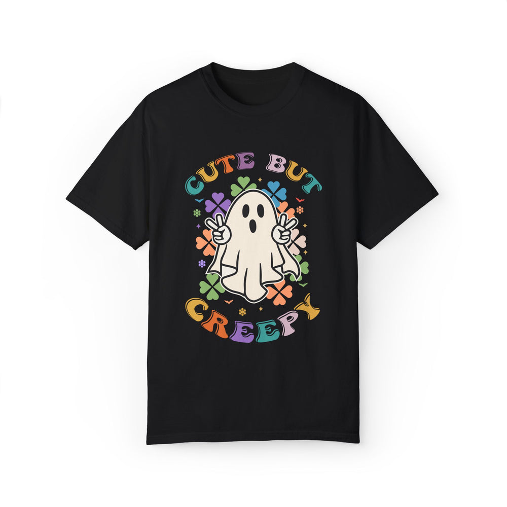 Ghost T-shirt - Cute But Creepy - Halloween Retro Vibe T-Shirt Printify Black S