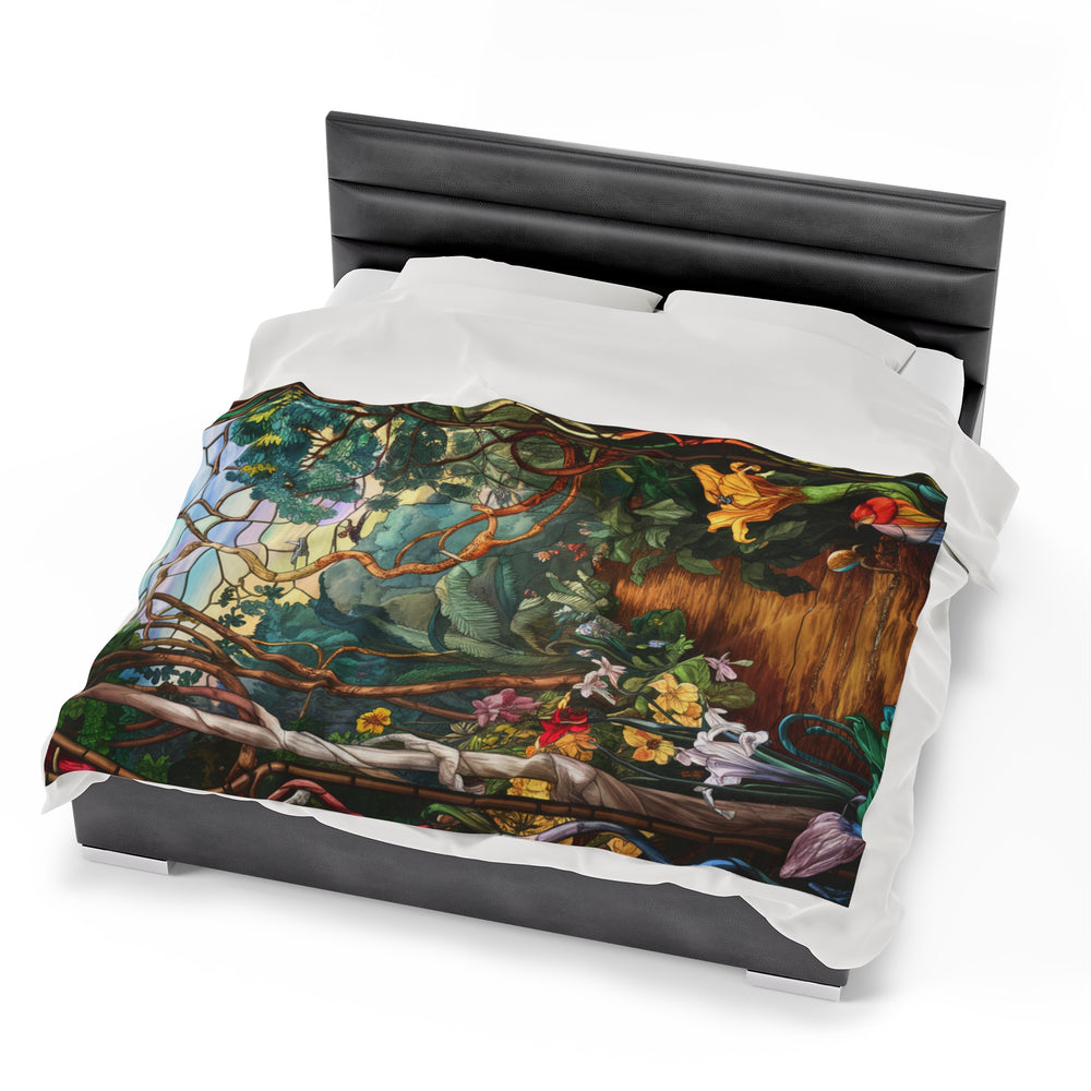 Plush Blanket - Vibrant Stained Glass Garden Scene All Over Prints Printify 60" × 80"