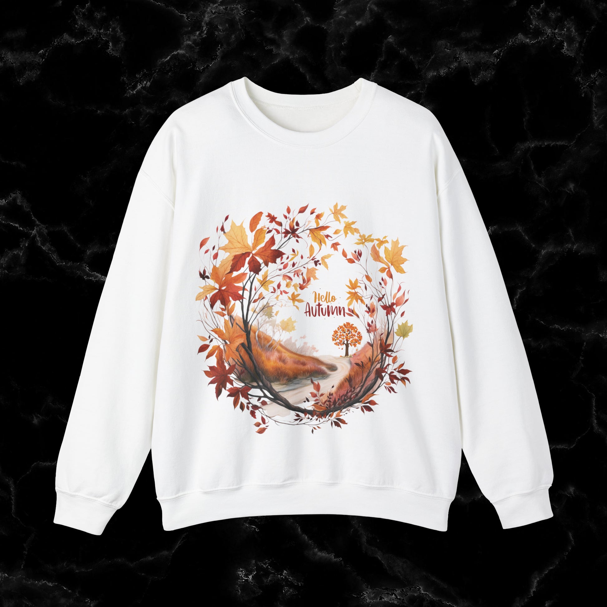 Hello Autumn Sweatshirt | Fall Design | Fall Seasonal Sweatshirt | Autumn Lover Sweatshirt S White 
