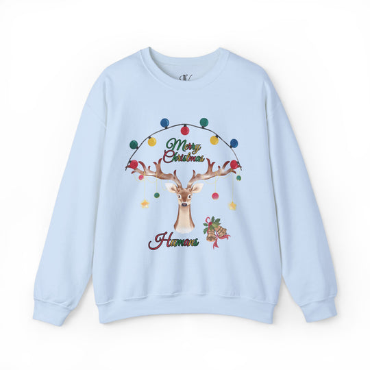 Merry Christmas Reindeer Sweatshirt Sweatshirt Printify S Light Blue
