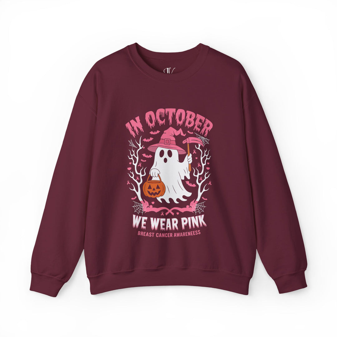 In October We Wear Pink: Breast Cancer Awareness Sweatshirt Sweatshirt Printify S Maroon