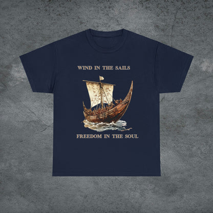 Viking Cruise Unisex Heavy Cotton Tee - Perfect Cruise Time Fashion, Wind In The Sails T-Shirt Navy S 