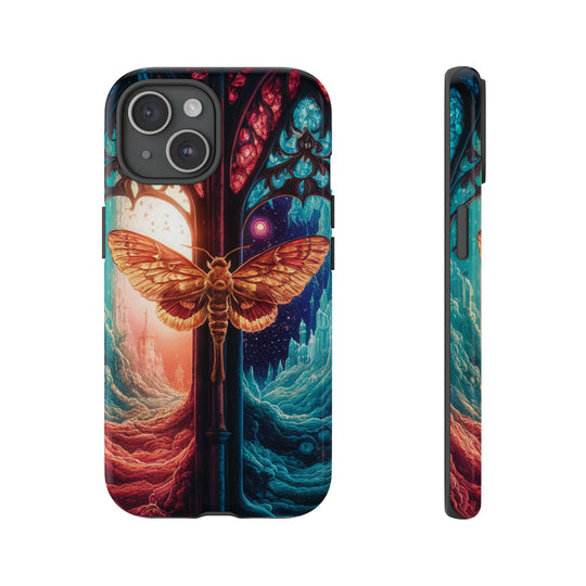 Phone Case with Moth and Stained-Glass Window Phone Case Printify iPhone 15 Glossy