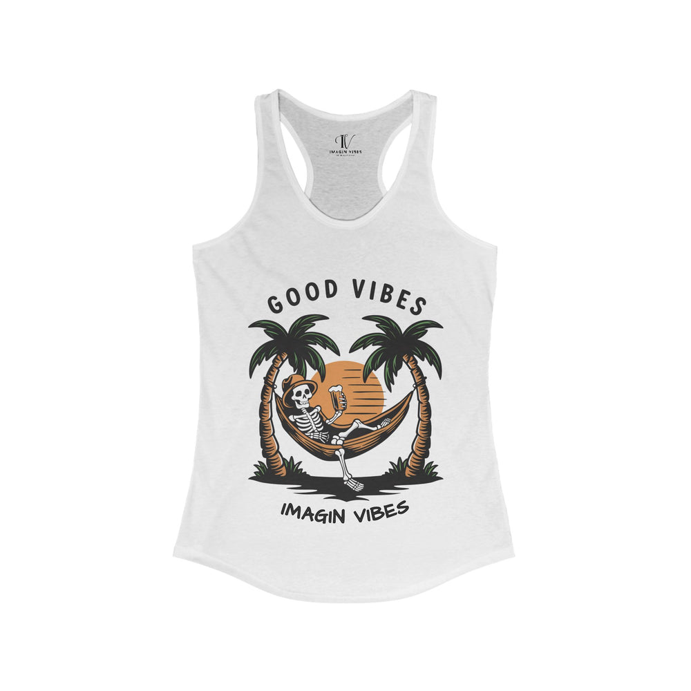 Racerback Tank Skeleton Relaxing Good Vibes Imagin Vibes Tank Top Printify XS Solid White