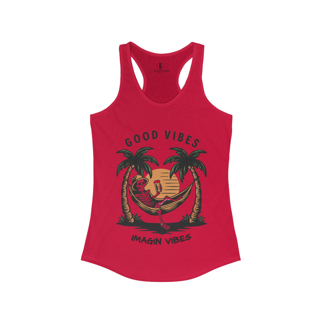 Racerback Tank Skeleton Relaxing Good Vibes Imagin Vibes Tank Top Printify XS Solid Red