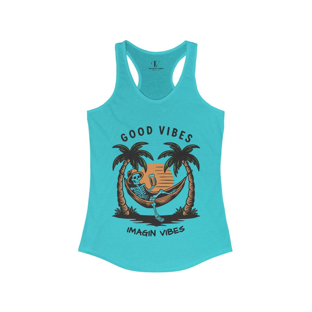 Racerback Tank Skeleton Relaxing Good Vibes Imagin Vibes Tank Top Printify XS Solid Tahiti Blue