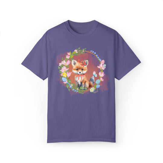 Fox Illustration Springtime Unisex Garment-Dyed T-shirt T-Shirt Printify Grape S