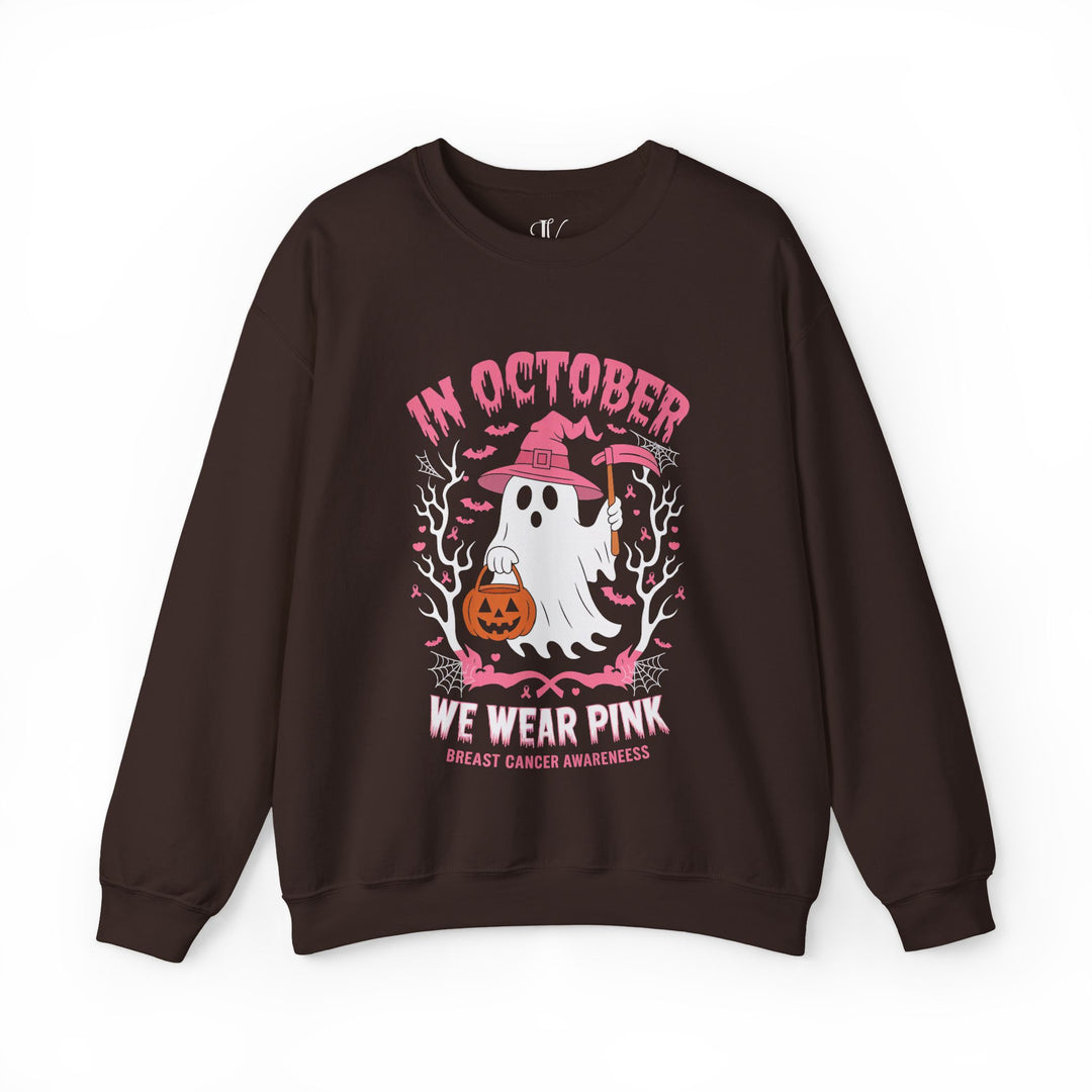 In October We Wear Pink: Breast Cancer Awareness Sweatshirt Sweatshirt Printify S Dark Chocolate
